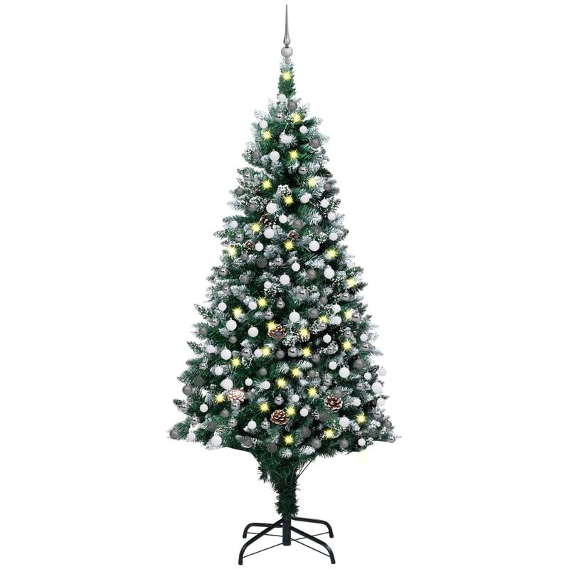 

Árbol de Navidad artificial con LED, bolas y piñas 210 cm