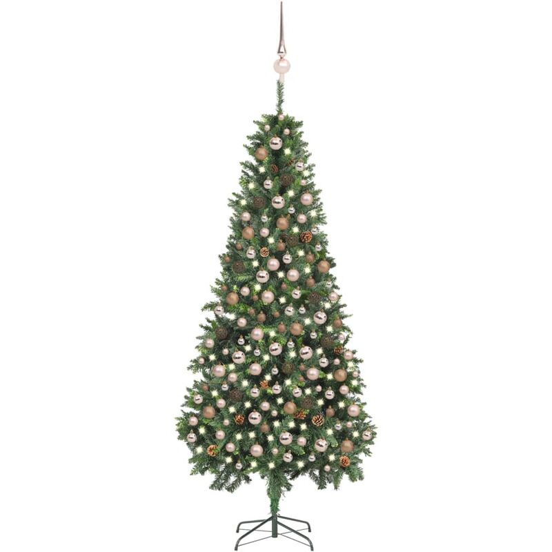 

Árbol de Navidad artificial con LED, bolas y piñas 210 cm