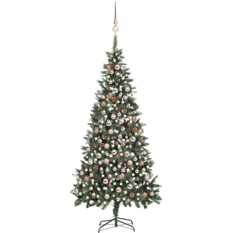 

Árbol de Navidad artificial con LED, bolas y piñas 210 cm