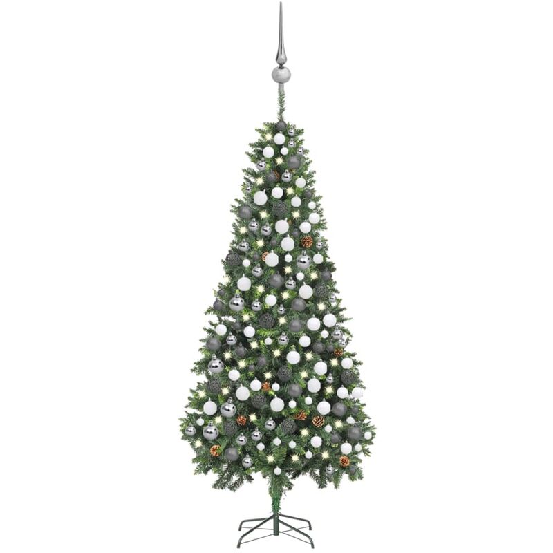 

Árbol de Navidad artificial con LED bolas y piñas 210 cm