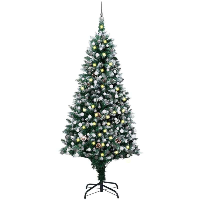 

Árbol de Navidad artificial con LED, bolas y piñas 240 cm