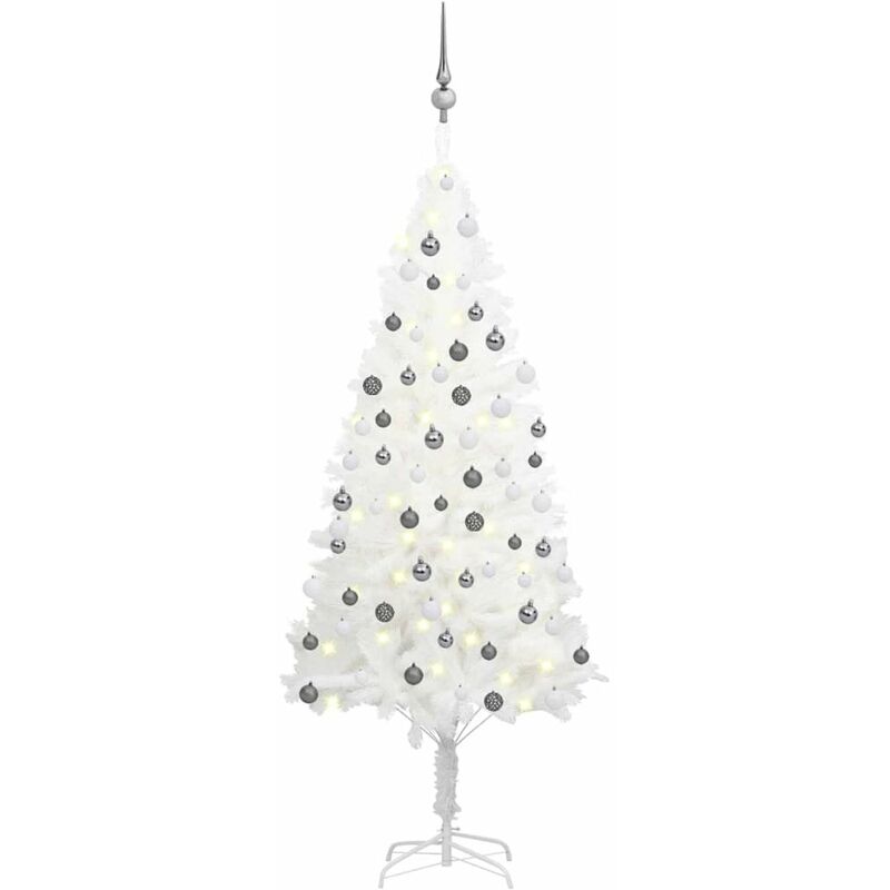 

arbol de Navidad artificial con LED y bolas blanco 150 cm