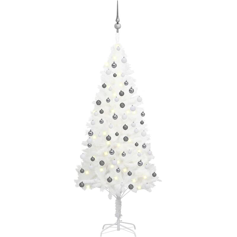 

Árbol de Navidad artificial con LED y bolas blanco 150 cm