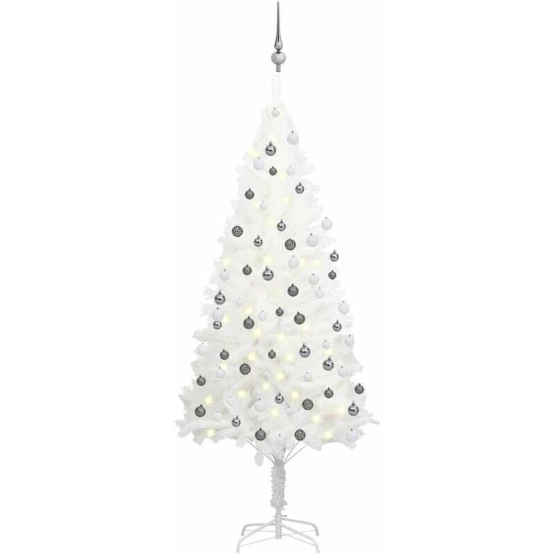 

arbol de Navidad artificial con LED y bolas blanco 180 cm