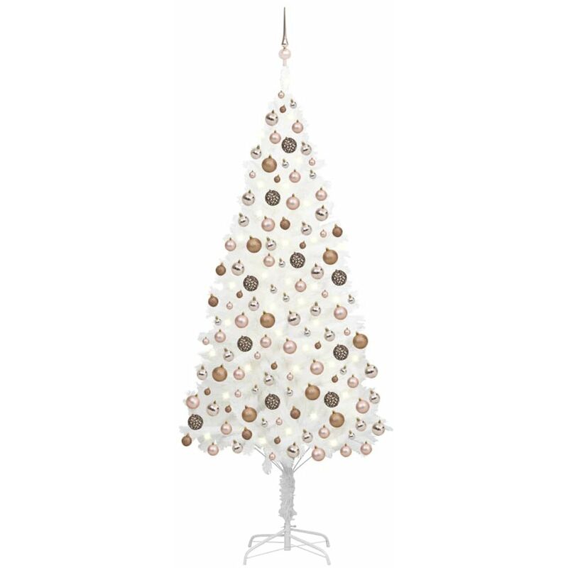 

arbol de Navidad artificial con LED y bolas blanco 210 cm