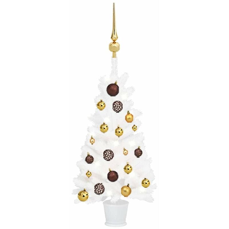 

arbol de Navidad artificial con LED y bolas blanco 65 cm
