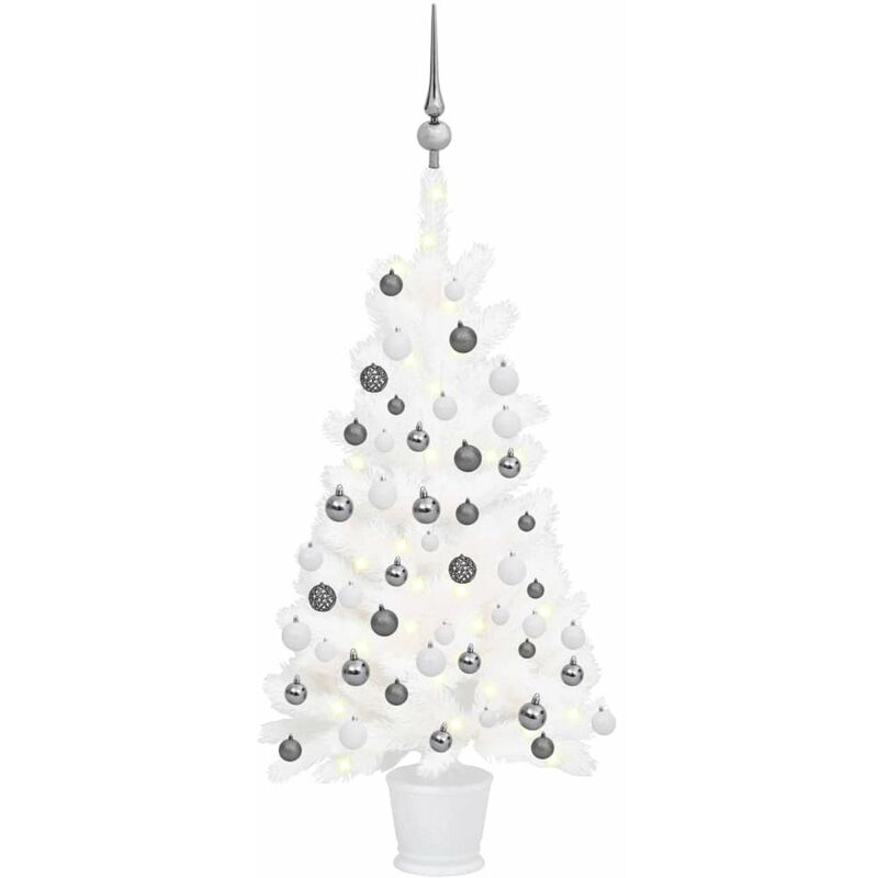

arbol de Navidad artificial con LED y bolas blanco 65 cm
