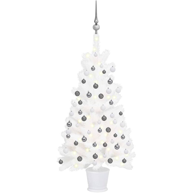 

Árbol de Navidad artificial con LED y bolas blanco 90 cm