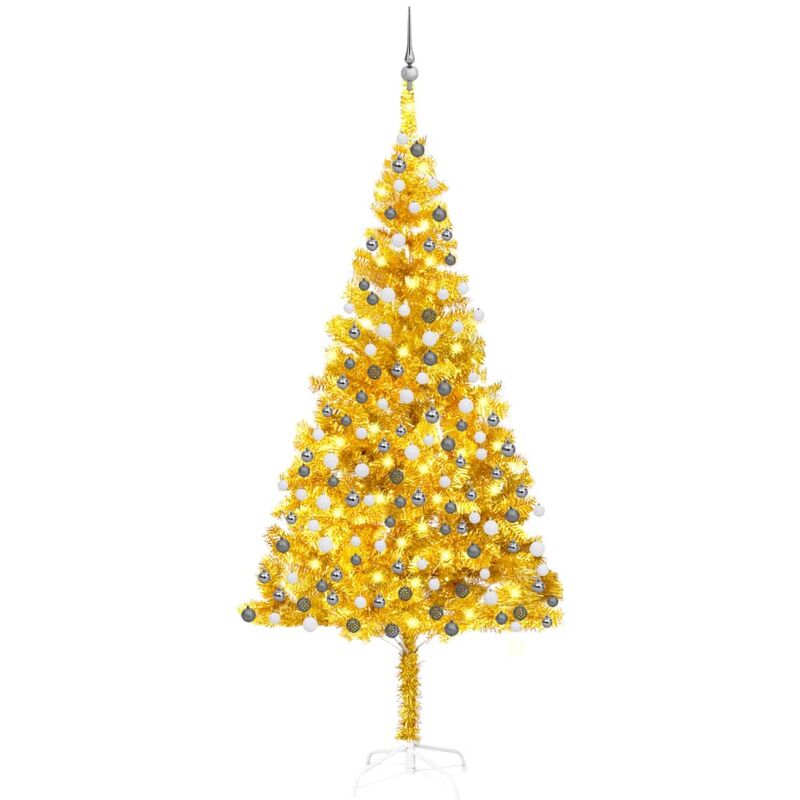 

Árbol de Navidad artificial con LED y bolas dorado PET 240 cm