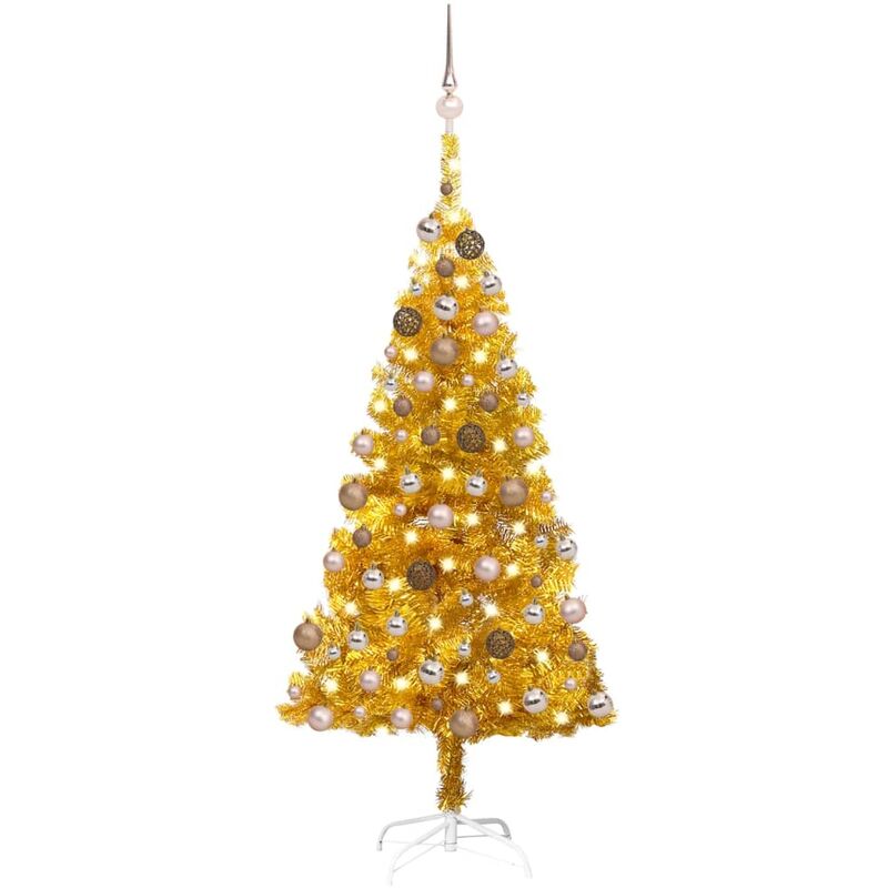 

Árbol de Navidad artificial con LED y bolas PET dorado 120 cm