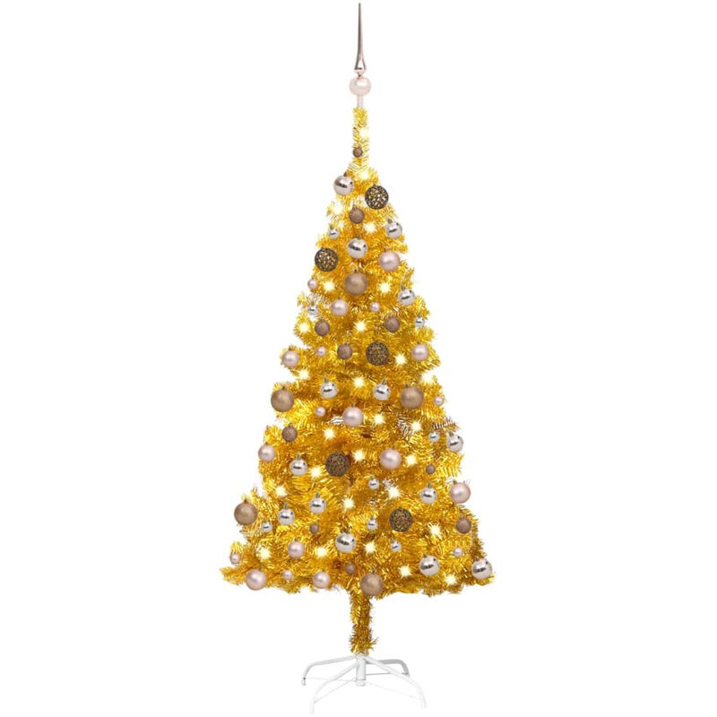 

arbol de Navidad artificial con LED y bolas PET dorado 150 cm