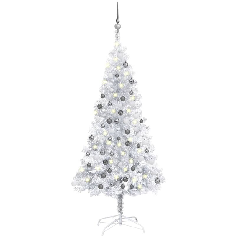 

Árbol de Navidad artificial con LED y bolas plateado PET 120 cm