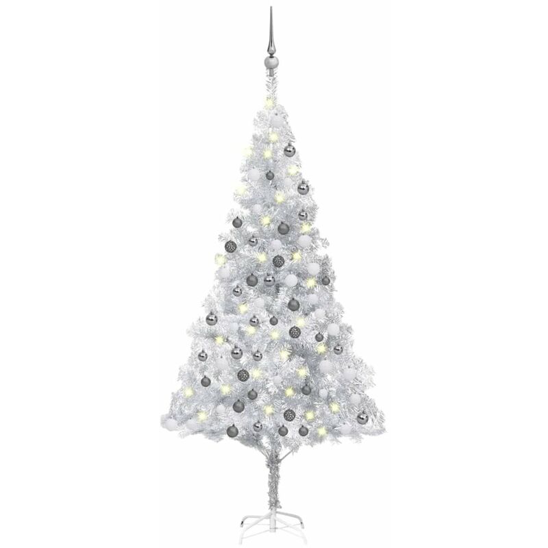 

arbol de Navidad artificial con LED y bolas plateado PET 180 cm