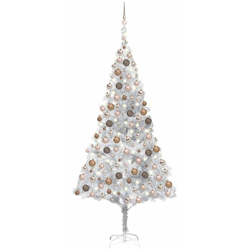 

arbol de Navidad artificial con LED y bolas plateado PET 210 cm