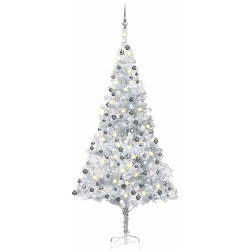 

arbol de Navidad artificial con LED y bolas plateado PET 240 cm