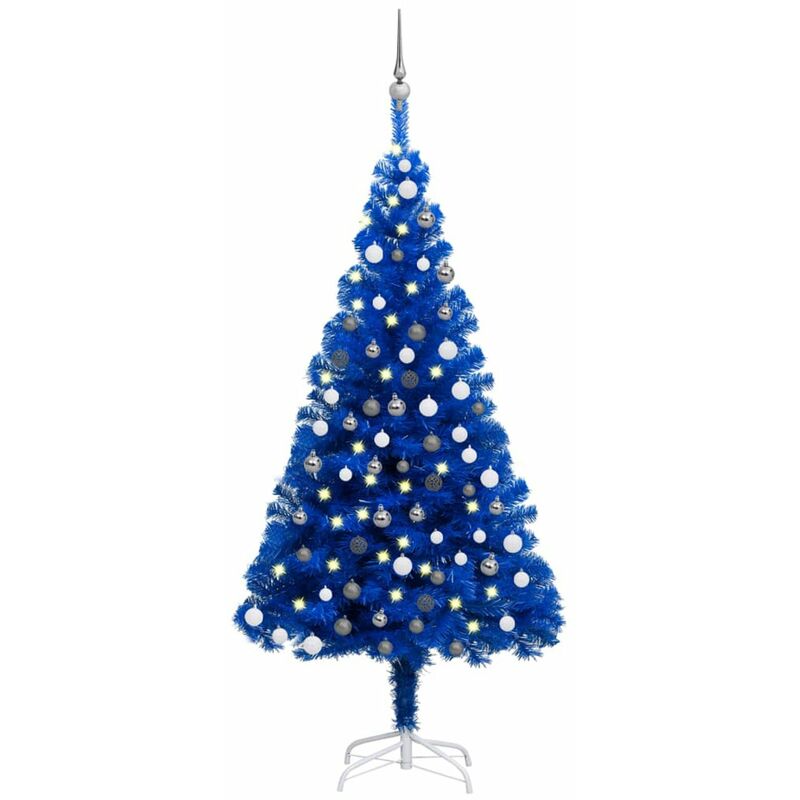 

arbol de Navidad artificial con LED y bolas PVC azul 180 cm