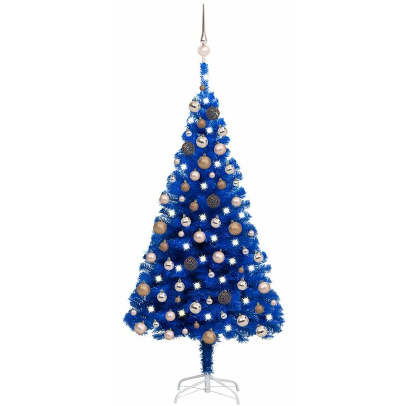 

arbol de Navidad artificial con LED y bolas PVC azul 180 cm