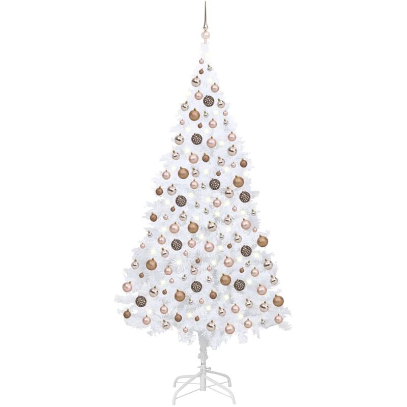 

Árbol de Navidad artificial con LED y bolas PVC blanco 210 cm