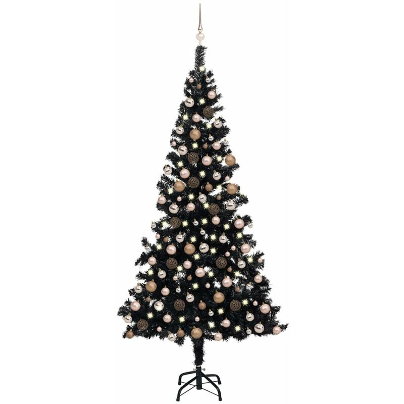 

arbol de Navidad artificial con LED y bolas PVC negro 210 cm