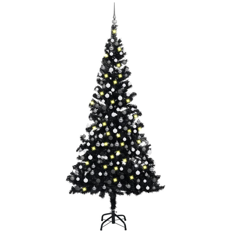 

arbol de Navidad artificial con LED y bolas PVC negro 210 cm