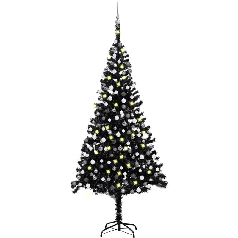 

Árbol de Navidad artificial con LED y bolas PVC negro 240 cm