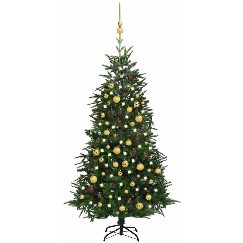 

arbol de Navidad artificial con LED y bolas PVC PE verde 180 cm