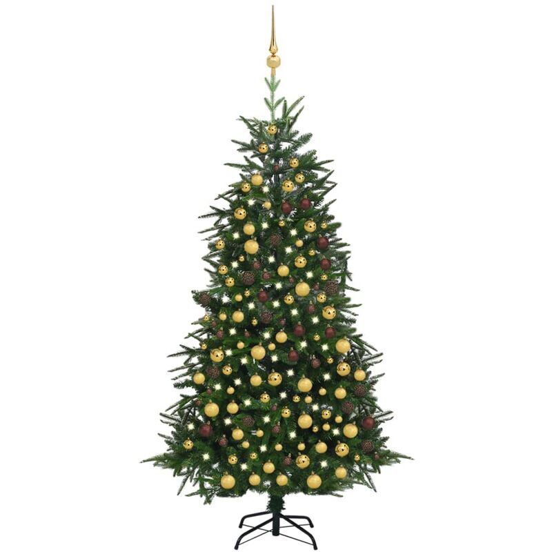 

Árbol de Navidad artificial con LED y bolas PVC PE verde 210 cm