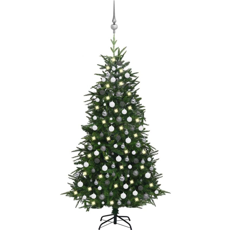 

Árbol de Navidad artificial con LED y bolas PVC PE verde 210 cm