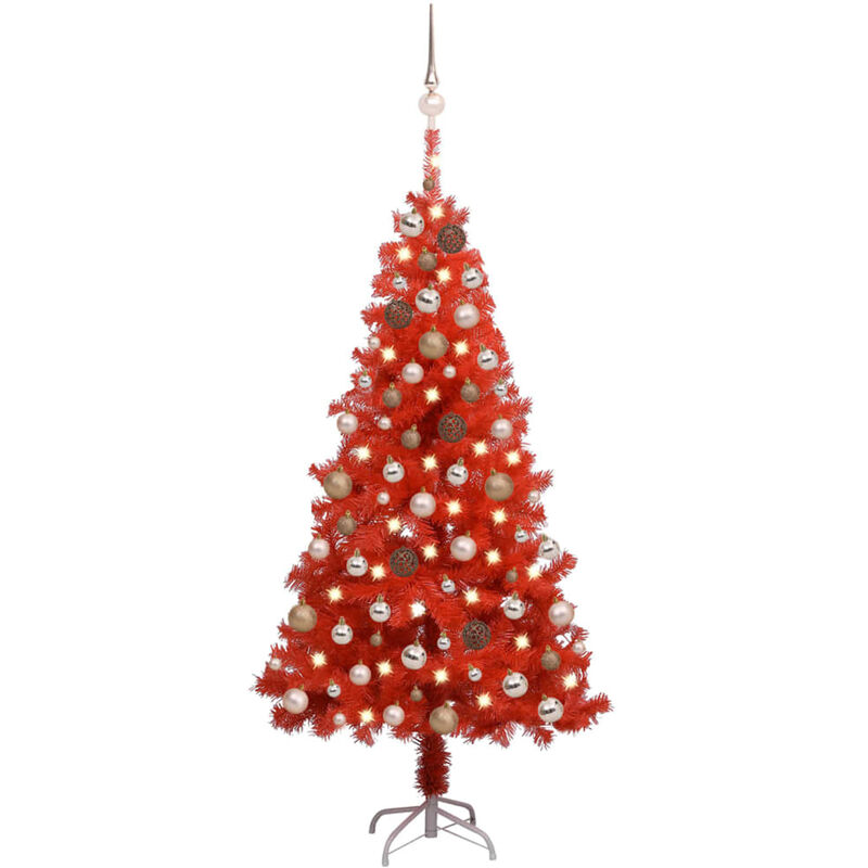 

arbol de Navidad artificial con LED y bolas PVC rojo 120 cm