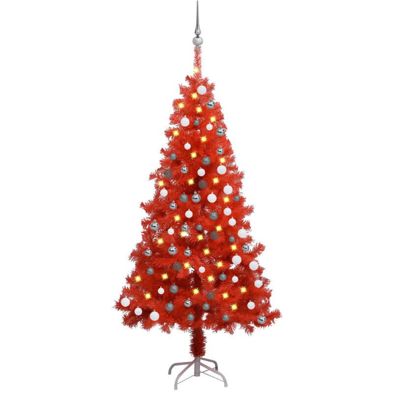 

Happyshopping - arbol de Navidad artificial con LED y bolas PVC rojo 150 cm