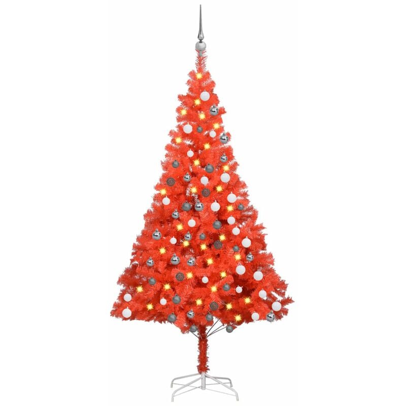 

arbol de Navidad artificial con LED y bolas PVC rojo 180 cm