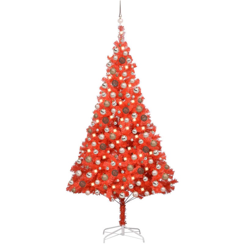 

Árbol de Navidad artificial con LED y bolas PVC rojo 210 cm