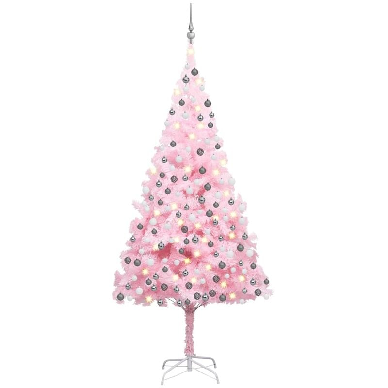 

Árbol de Navidad artificial con LED y bolas PVC rosa 210 cm