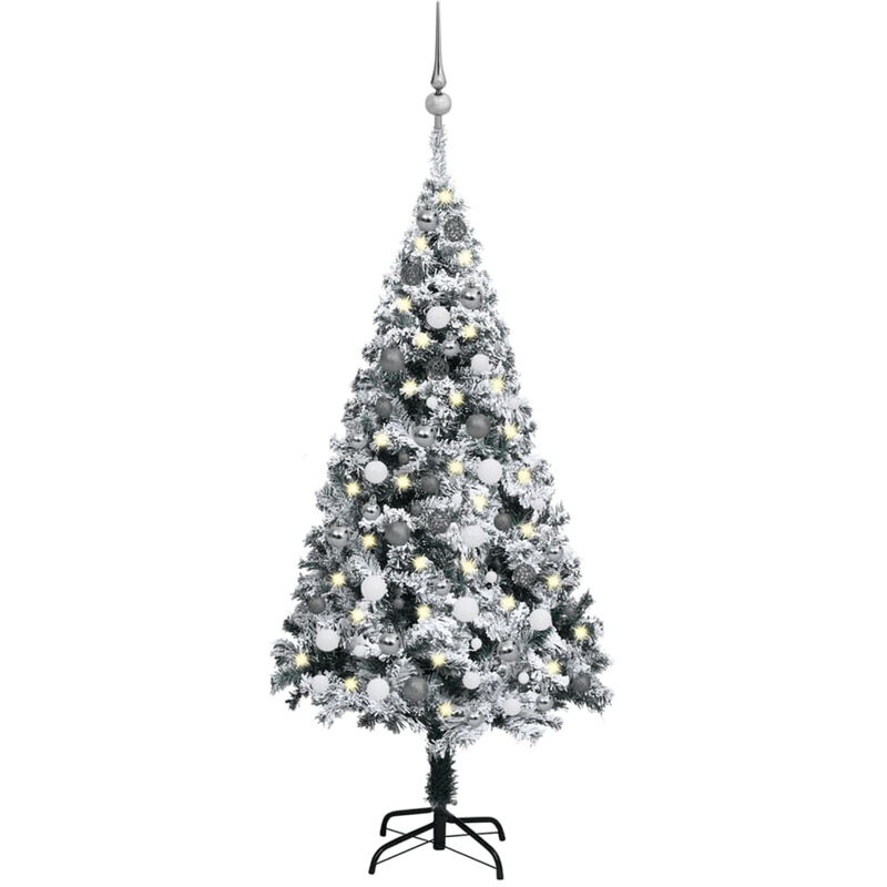 

arbol de Navidad artificial con LED y bolas PVC verde 150 cm