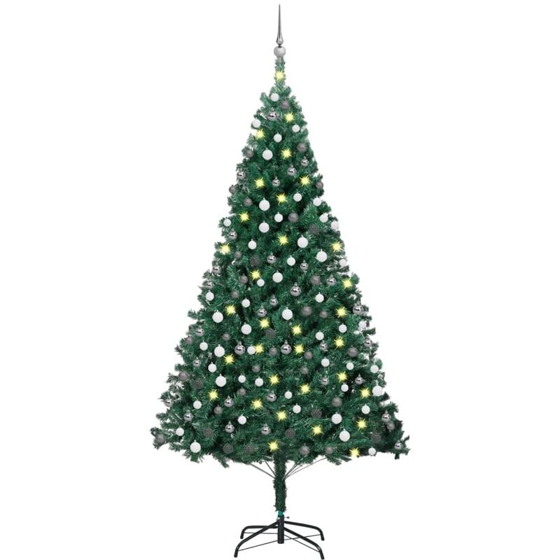 

Árbol de Navidad artificial con LED y bolas PVC verde 210 cm