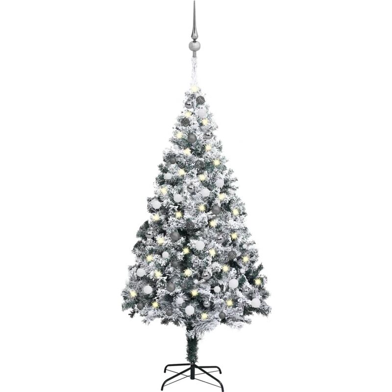 

Árbol de Navidad artificial con LED y bolas PVC verde 210 cm