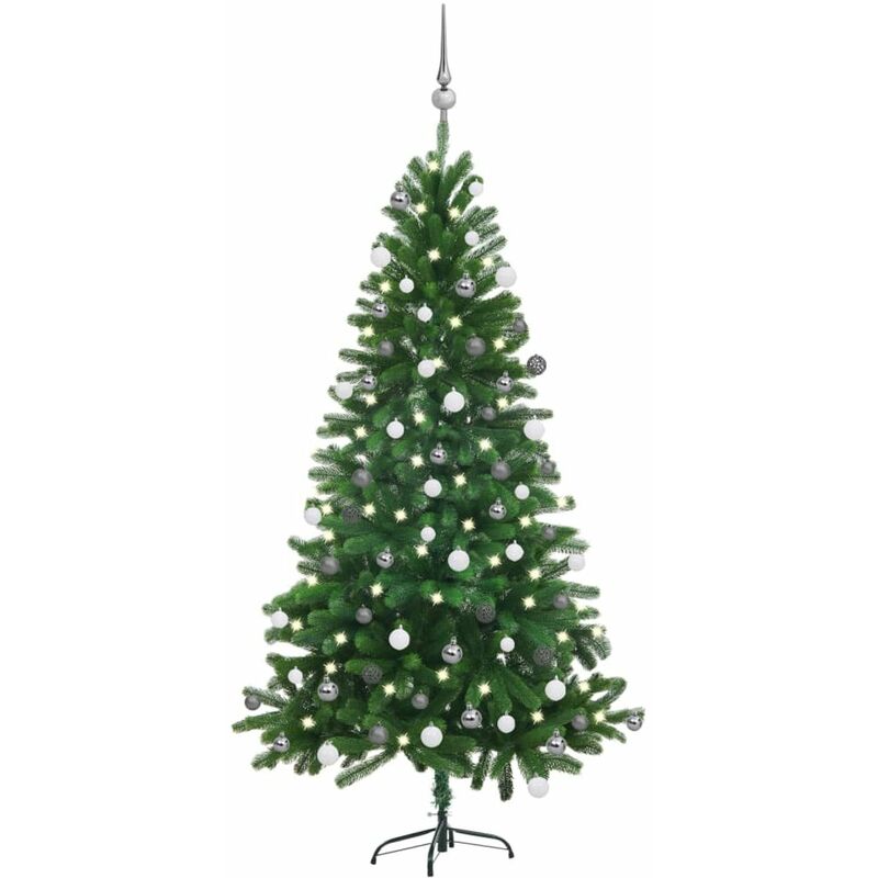 

arbol de Navidad artificial con LED y bolas verde 150 cm