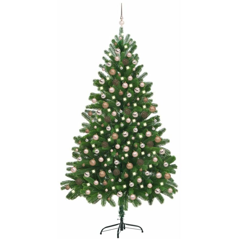 

arbol de Navidad artificial con LED y bolas verde 210 cm