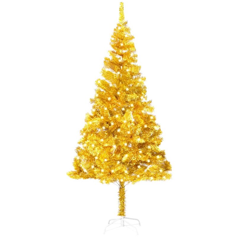 

Árbol de Navidad artificial con LED y soporte dorado PET 240 cm
