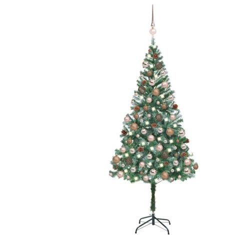 Árbol de Navidad artificial con LEDs, bolas y piñas 180 cm