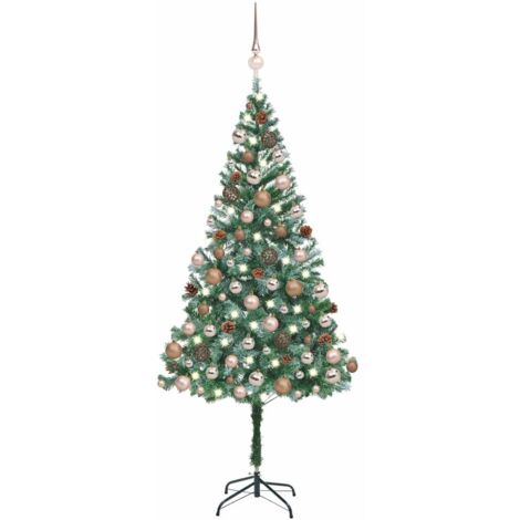 Árbol de Navidad artificial con LEDs, bolas y piñas 180 cm vidaXL