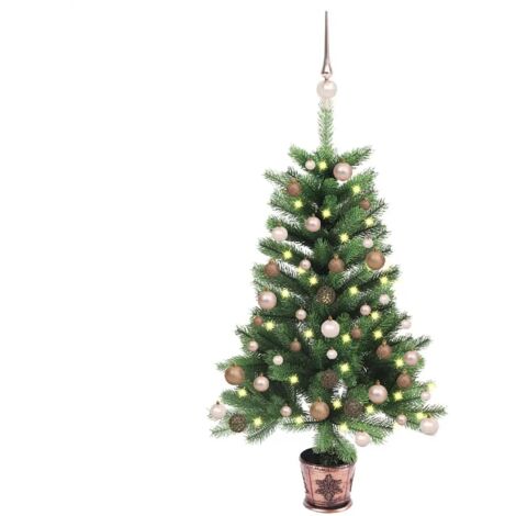 Árbol de Navidad artificial con luces y bolas verde 90 cm