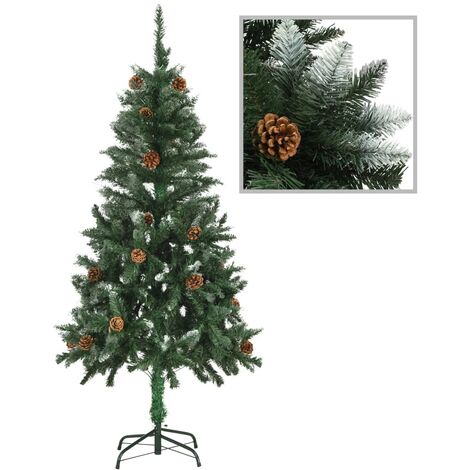 Árbol de Navidad artificial con piñas y brillo blanco 150 cm