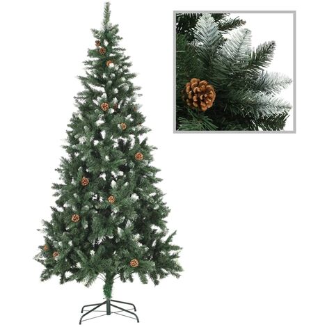 Árbol de Navidad artificial con piñas y brillo blanco 210 cm vidaXL
