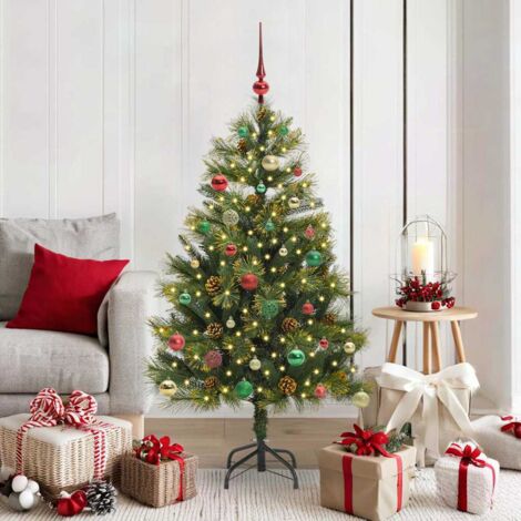 Árbol de Navidad artificial con ramas plegables y conos 150 cm