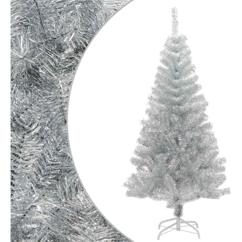 

Árbol de Navidad artificial con soporte plateado PET 150 cm - Plateado - Vidaxl