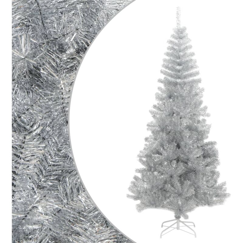 

Árbol de Navidad artificial con soporte plateado PET 210 cm - Plateado - Vidaxl