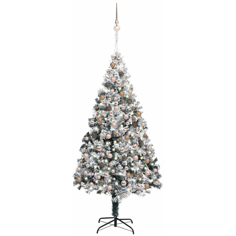 

arbol de Navidad artificial cpn LEDs, bolas y nieve verde 300 cm