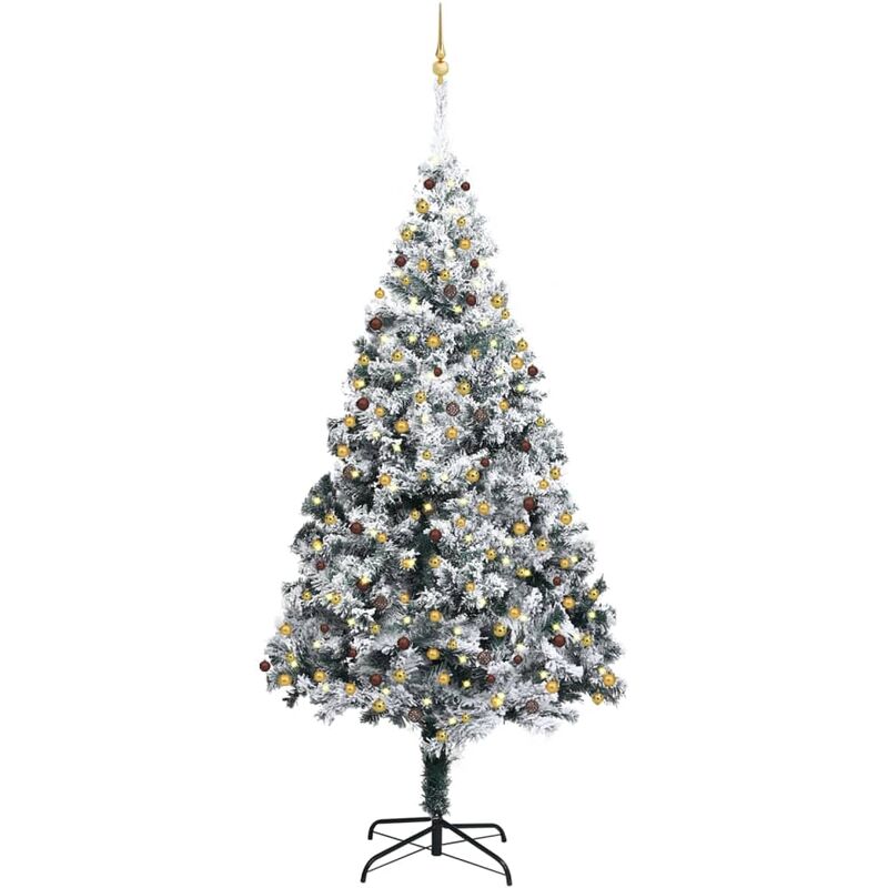 

Árbol de Navidad artificial cpn LEDs, bolas y nieve verde 300 cm