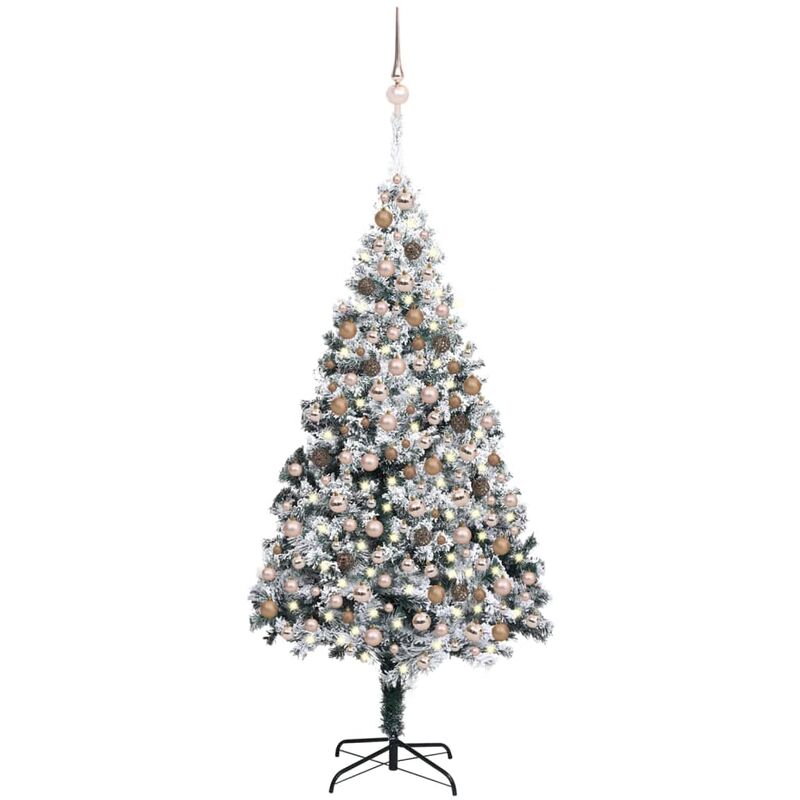 

Árbol de Navidad artificial cpn LEDs, bolas y nieve verde 300 cm